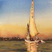 27 ~ Ann Robertson ~ Twilight Felucca ~ Watercolor